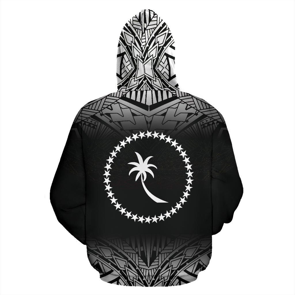 Chuukese All Over Hoodie Black Fog Style - Polynesian Pride