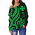 Wallis and Futuna Women's Off Shoulder Sweater - Green Tentacle Turtle - Polynesian Pride