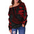 Hawaii Polynesian Women's Off Shoulder Sweater - Red Tribal Wave - Polynesian Pride