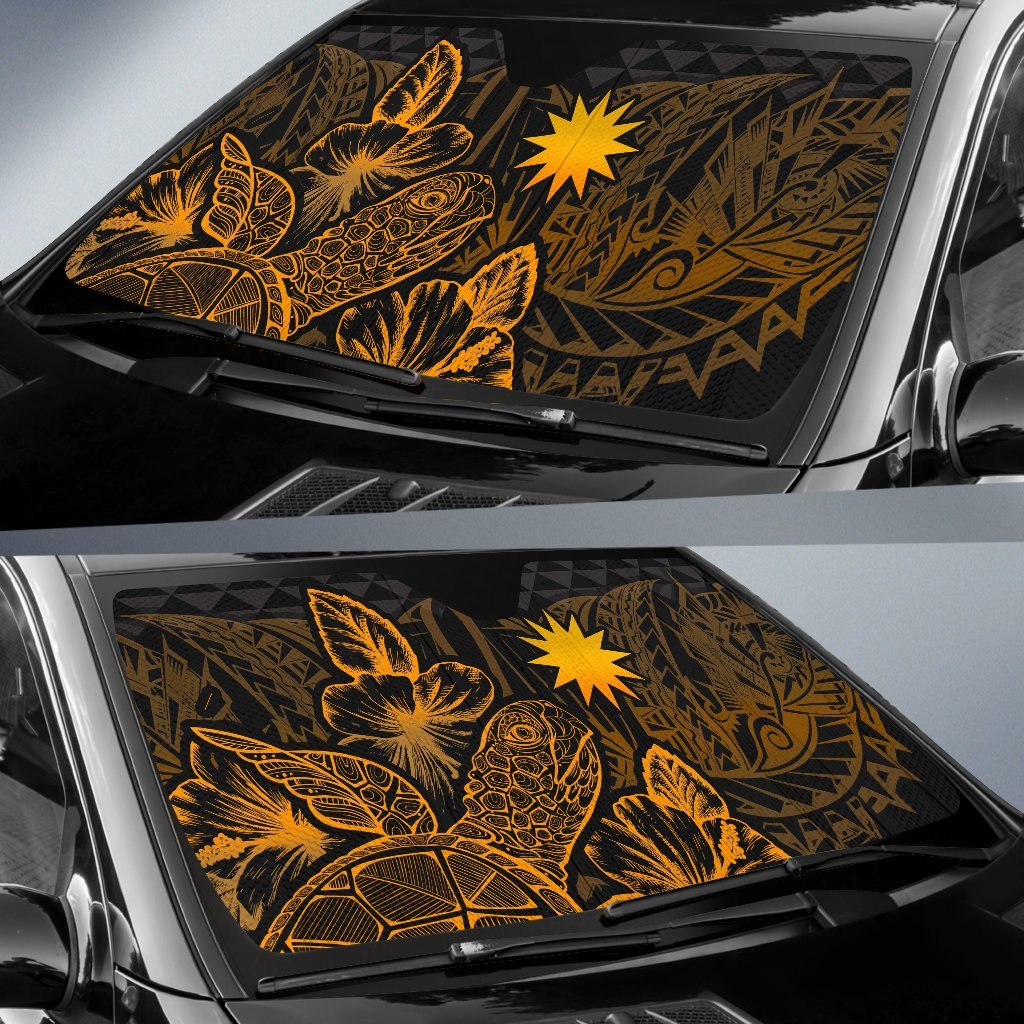 Nauru Auto Sun Shades Turtle Hibiscus Gold - Polynesian Pride