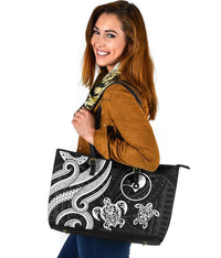 Yap Micronesian Large Leather Tote Bag - White Tentacle Turtle - Polynesian Pride