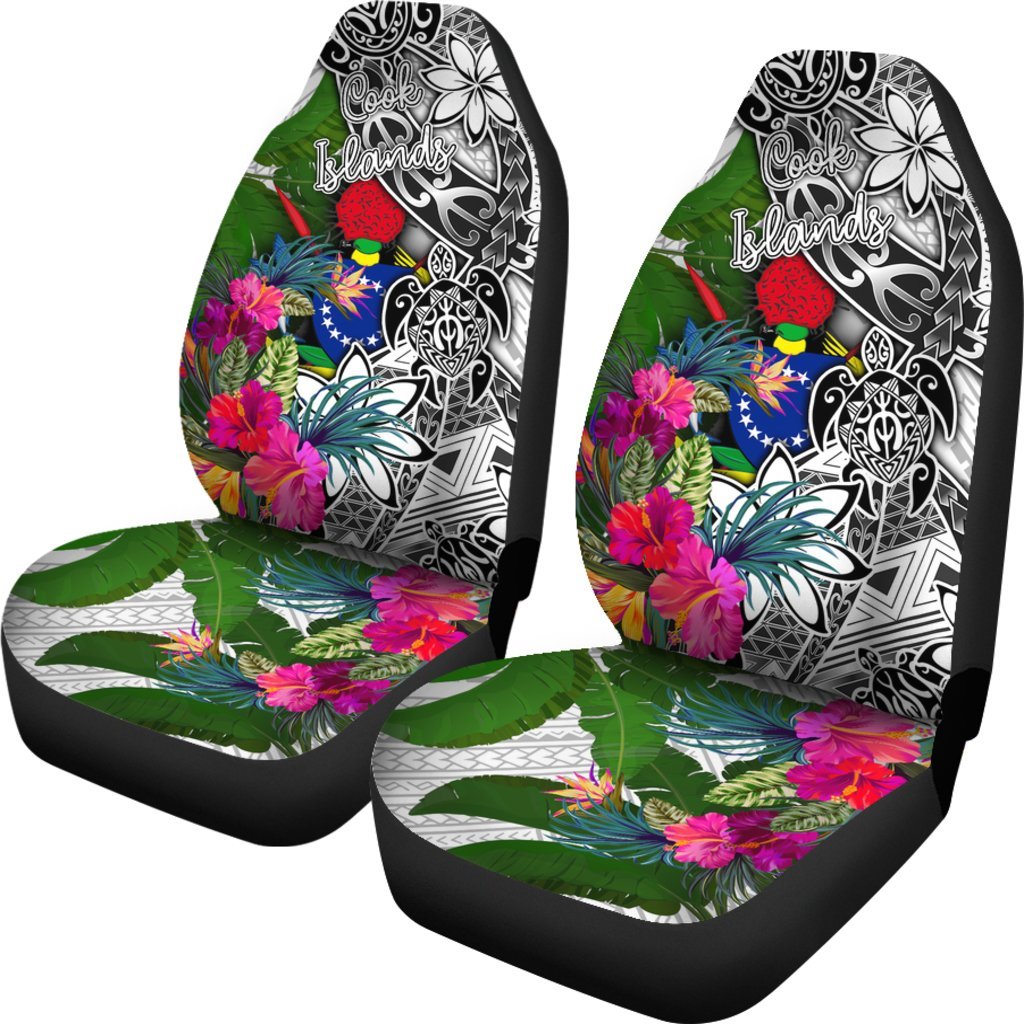 Cook Islands Car Seat Covers White - Turtle Plumeria Banana Leaf - Polynesian Pride