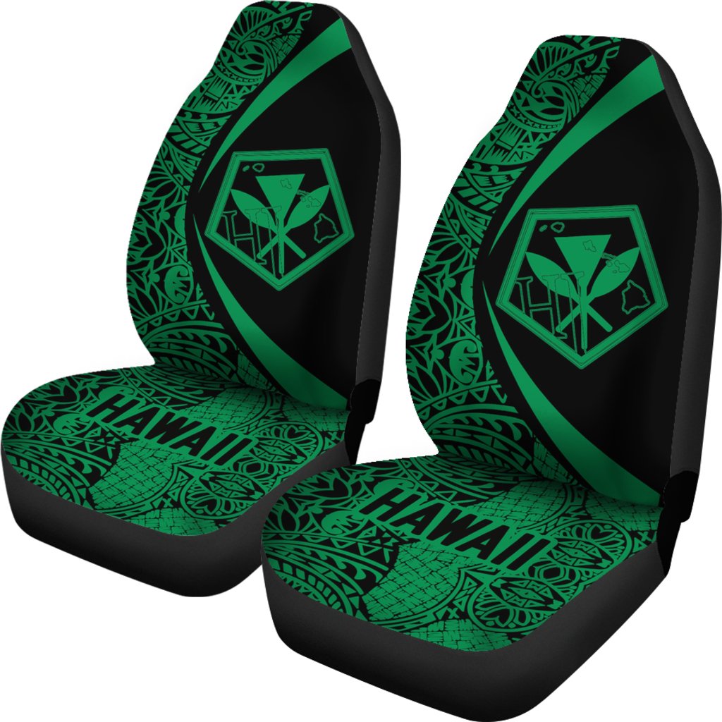 Hawaii Kanaka Polynesian Car Seat Covers - Circle Style Green Universal Fit White - Polynesian Pride