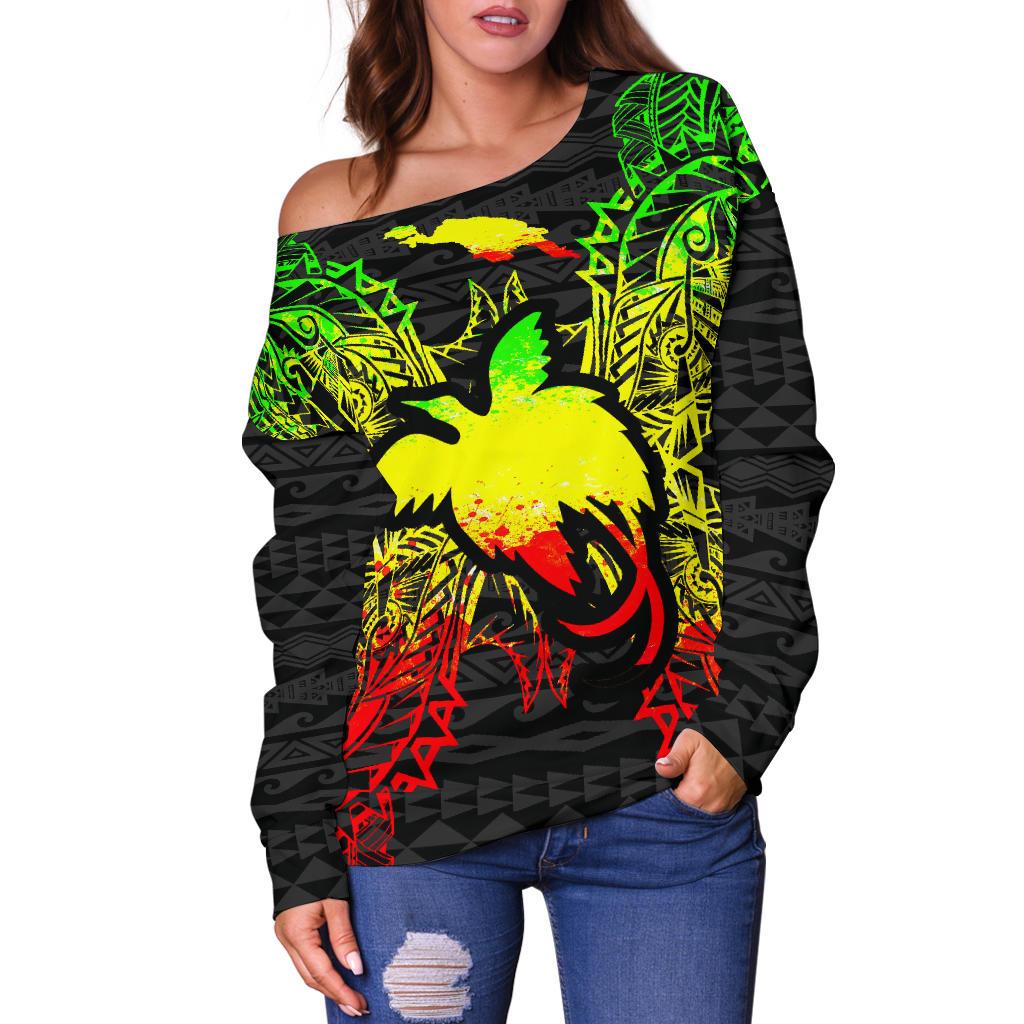 Papua New Guinea Polynesian Shoulder Sweater Map Reggae - Polynesian Pride
