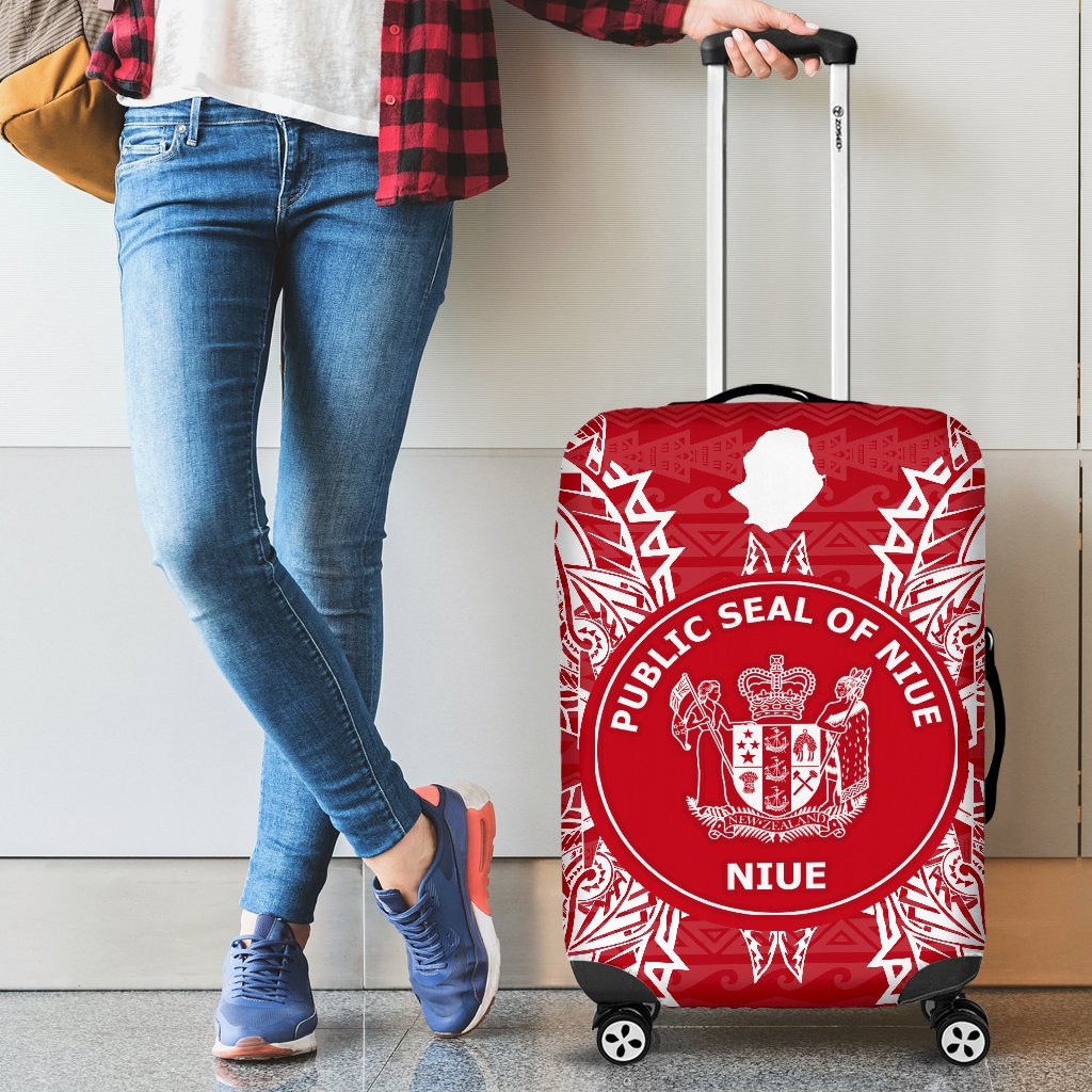 Niue Polynesian Luggage Covers Map Red White - Polynesian Pride