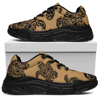 Polynesian Turtle Palm And Sea Pebbles Gold Chunky Sneakers - Polynesian Pride