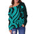 Yap Women Off Shoulder Sweater - Turquoise Tentacle Turtle - Polynesian Pride