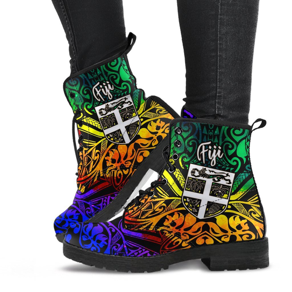 Fiji Leather Boots - Rainbow Polynesian Pattern - Polynesian Pride