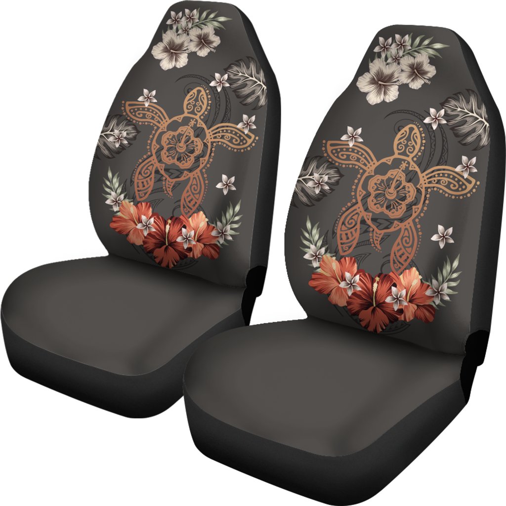 Hawaii Turtle Polynesian Hibiscus Kanaka Style Tropical - Car Seat Covers AH Universal Fit Gray - Polynesian Pride