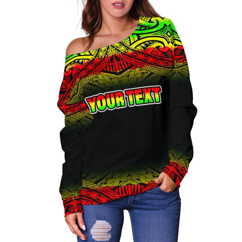 Turtle Custom Personalised Women's Off Shoulder Sweater - Polynesia Reggae Fog - Polynesian Pride