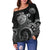 American Samoa Polynesian Off Shoulder Sweater (Women) - Polynesian Turtle (Silver) - Polynesian Pride