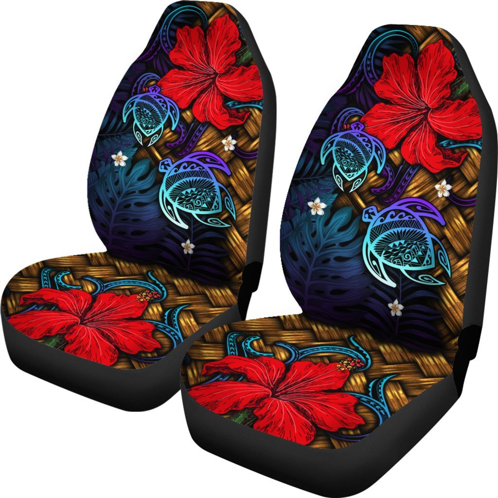 Hawaii Lauhala Hibiscus Polynesian Tropical Blue Car Seat Cover - Wake Style - AH Universal Fit Blue - Polynesian Pride