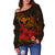 Polynesian Hawaii Kanaka Maoli Women's Off Shoulder Sweater - Humpback Whale with Hibiscus (Golden) - Polynesian Pride