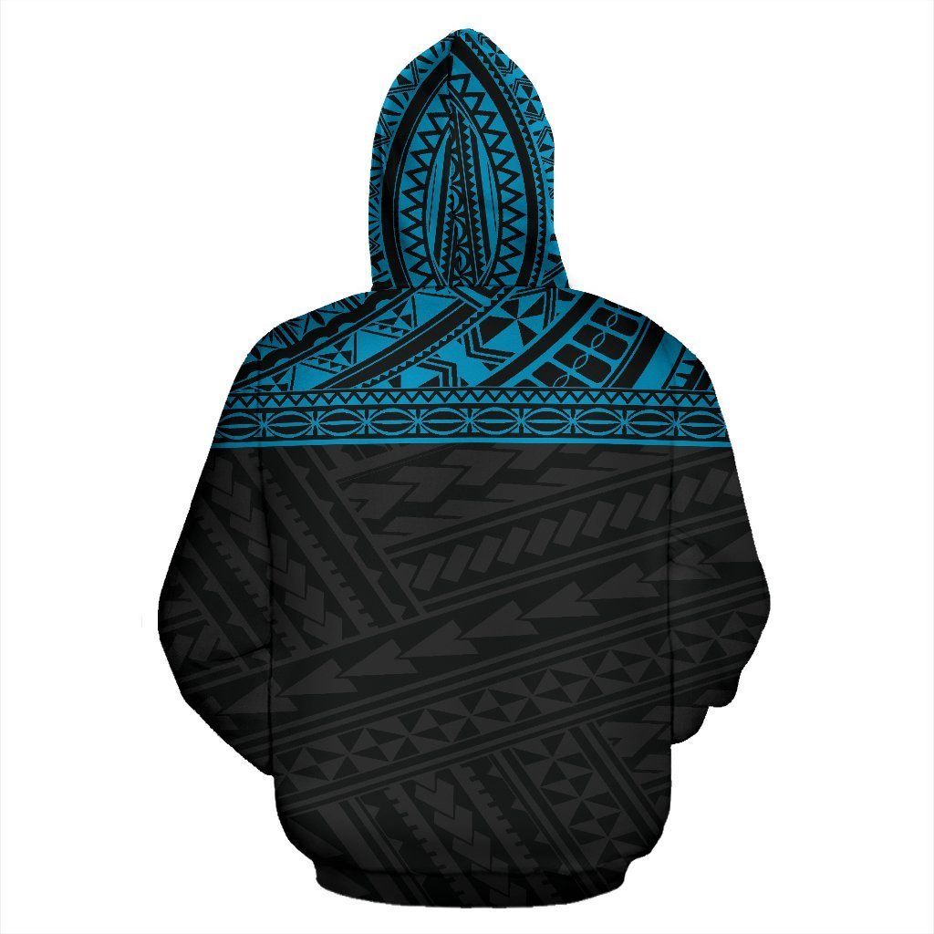 Poly All Over Zip up Hoodie Polynesian Black Blue Version - Polynesian Pride