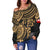 Tonga Polynesian Women's Off Shoulder Sweater - Golden Turtle - Polynesian Pride