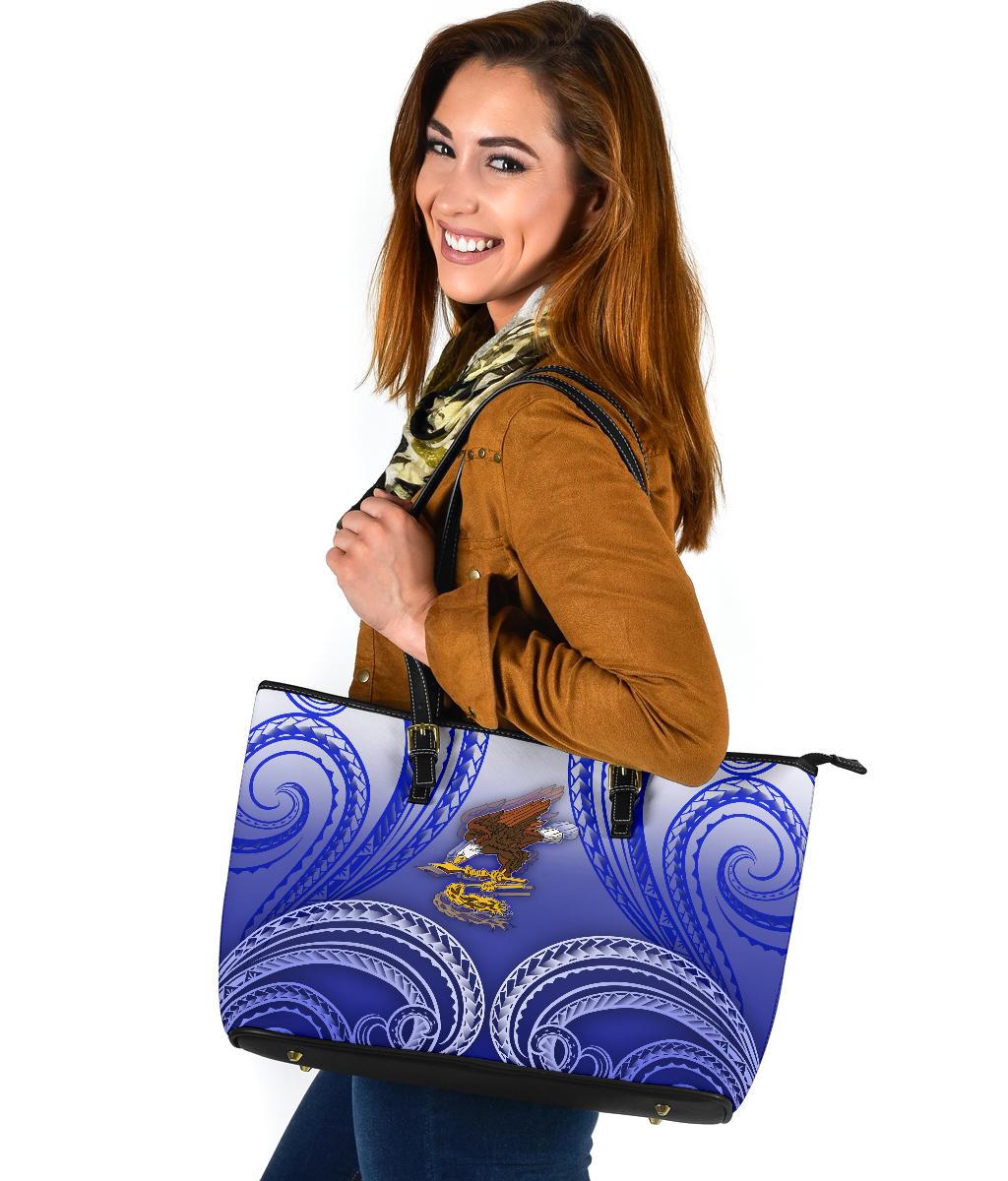 American Samoa Polynesian Leather Tote Bag - Bald Eagle (Blue) - Polynesian Pride