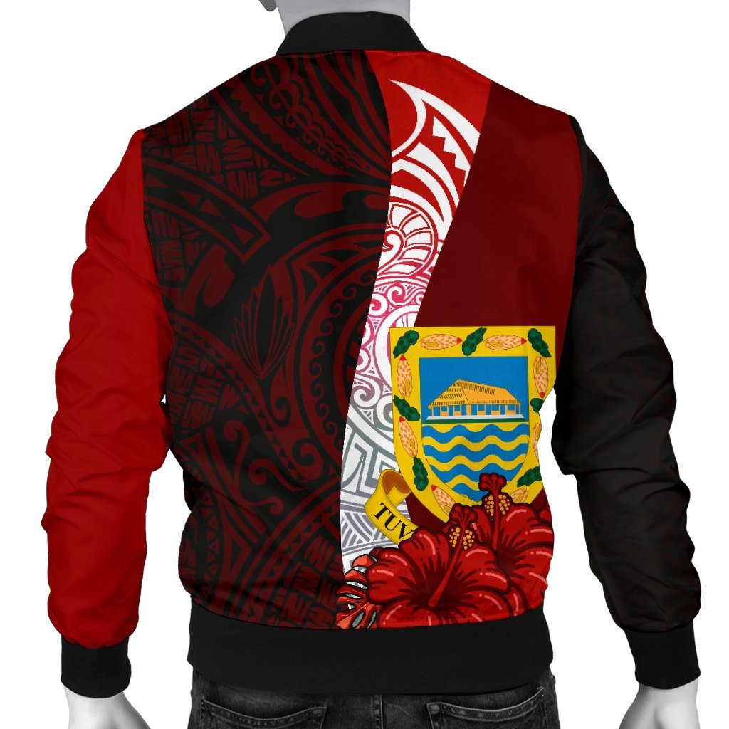 Tuvalu Polynesian Custom Personalised Men's Bomber Jacket - Coat Of Arm With Hibiscus - Polynesian Pride