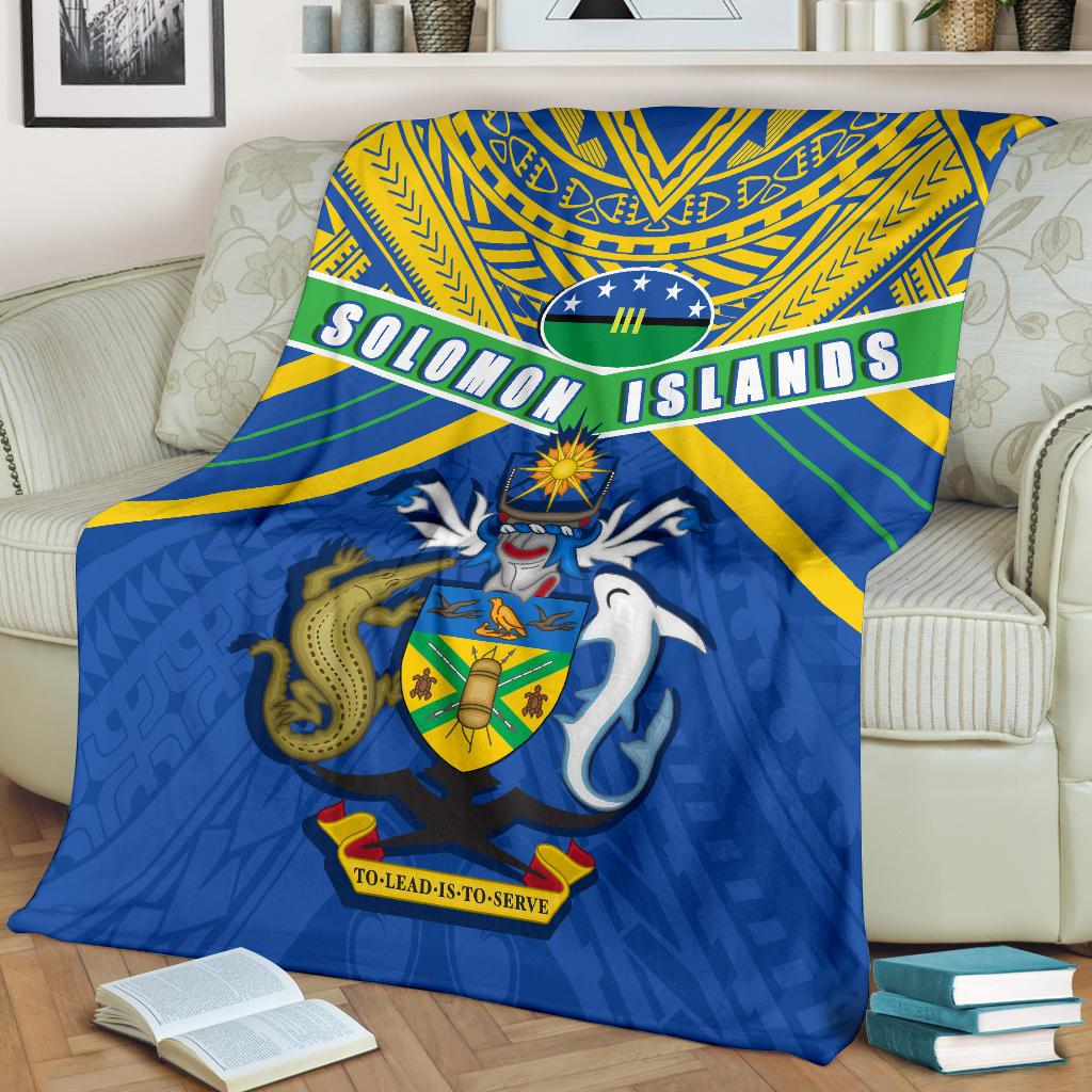 Solomon Islands Premium Blanket Simple Coat Of Arms Rugby - Polynesian Pride