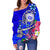 Hawaii Polynesian Women's Off Shoulder Sweater - Hawaii Seal With Turtle Plumeria (Blue) - Polynesian Pride