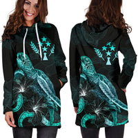 Kosrae Polynesian Hoodie Dress - Turtle With Blooming Hibiscus Turquoise - Polynesian Pride