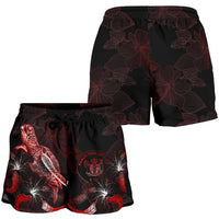 Niue Polynesian Women's Shorts - Turtle With Blooming Hibiscus Red - Polynesian Pride