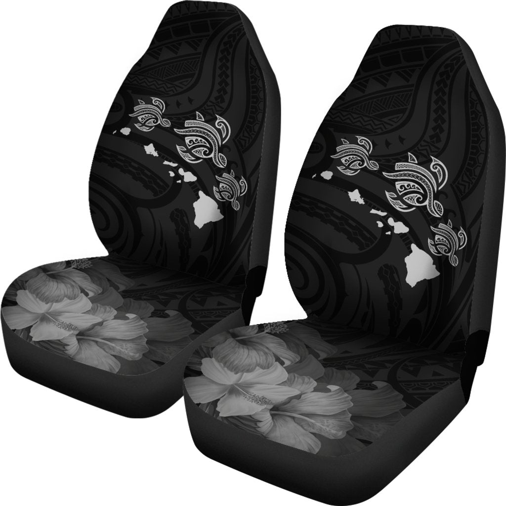 Hawaii Hibiscus Map Polynesian Ancient Gray Turtle Car Set Covers Universal Fit Gray - Polynesian Pride