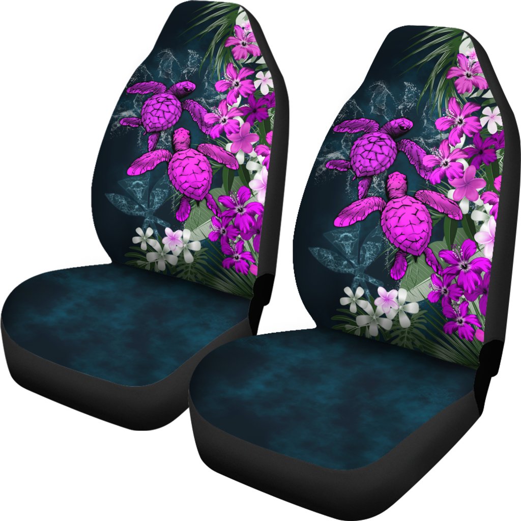 Kanaka Maoli (Hawaiian) Car Seat Covers - Sea Turtle Tropical Hibiscus And Plumeria Purple Universal Fit Purple - Polynesian Pride