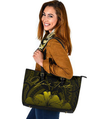 Personalised - Hawaii Royal Hibiscus Polynesian Tribal Large Leather Tote Bag Yellow AH - Polynesian Pride