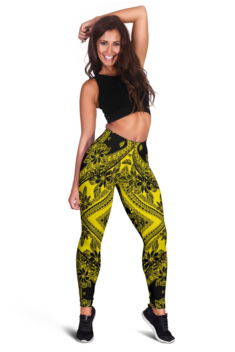 Polynesian Plumeria Mix Yellow Black Hawaii Women's Leggings AH - Polynesian Pride