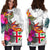 Fiji Polynesian Women's Hoodie Dress - Hibiscus White Pattern - Polynesian Pride