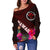 Hawaii Women's Off Shoulder Sweater - Kanaka Maoli With Hibiscus On Polynesian Patterns (RED) - Polynesian Pride