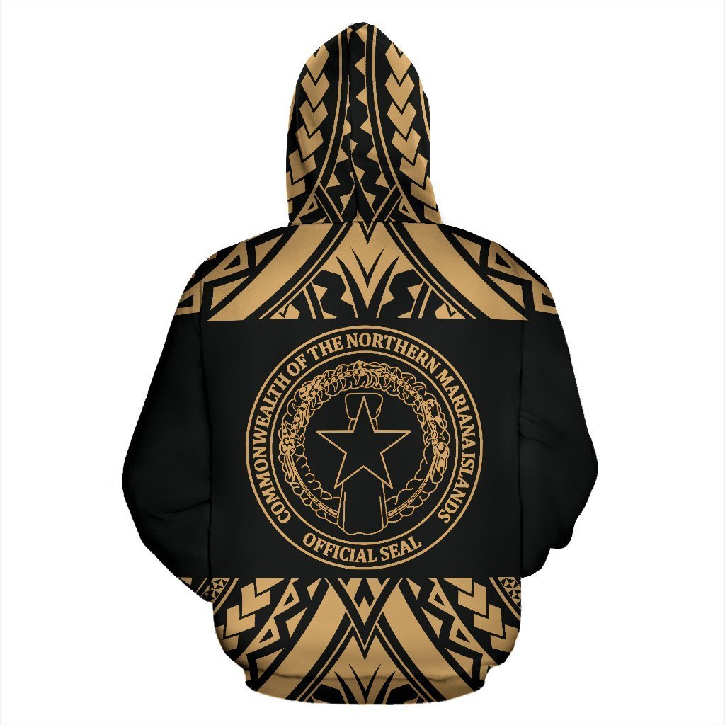 Northern Mariana Islands All Over Zip up Hoodie Polynesian Gold Version - Polynesian Pride