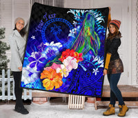 Custom Personalised Chuuk Premium Quilt - Humpback Whale with Tropical Flowers (Blue) - Polynesian Pride