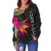 Polynesian Custom Personalised Women's Off Shoulder Sweater - Hibiscus Pattern - Polynesian Pride