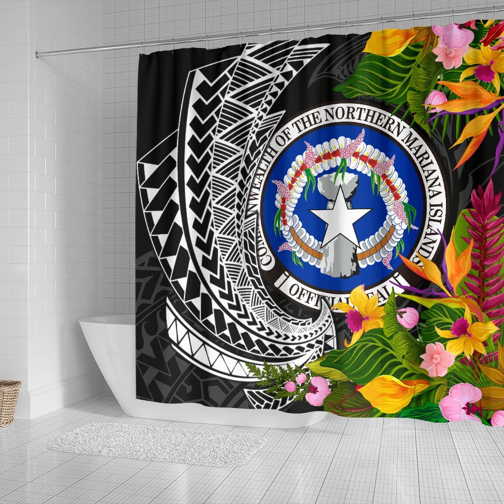 Northern Mariana Islands Shower Curtains - Seal Spiral Polynesian Patterns - Polynesian Pride