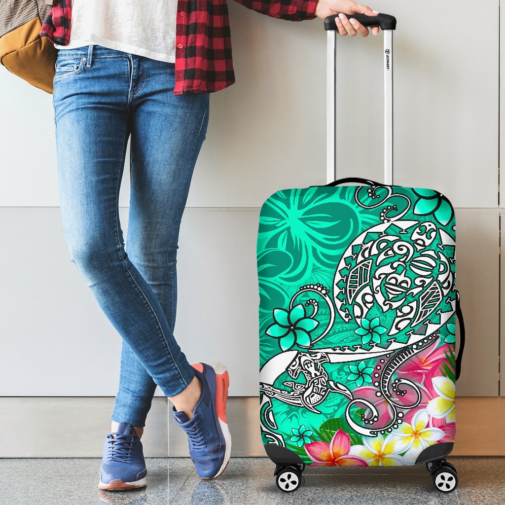 Polynesian Luggage Covers - Turtle Plumeria Turquoise Color Turquoise - Polynesian Pride