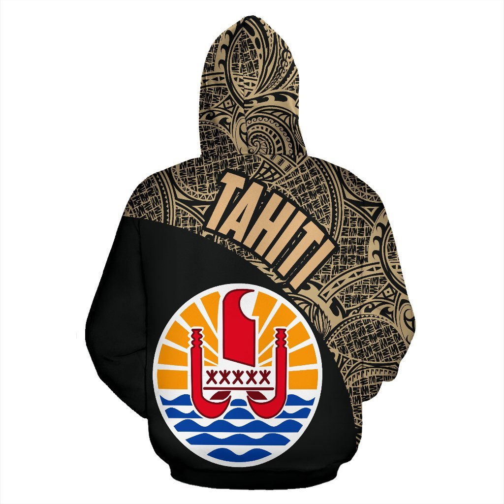 Tahiti Zip up Hoodie Tahiti Flag Polynesia Tattoo Gold - Polynesian Pride