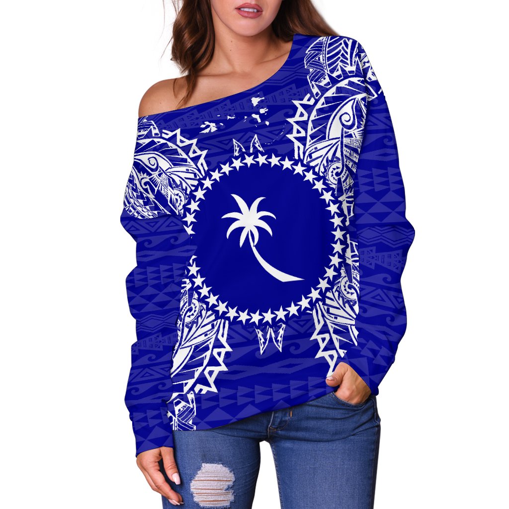 Chuuk Polynesian Shoulder Sweater Map Blue - Polynesian Pride