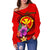 Hawaii Polynesian Women's Off Shoulder Sweater - Floral With Seal Red - Polynesian Pride