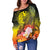 Tahiti Custom Personalised Women's Off Shoulder Sweater - Humpback Whale with Tropical Flowers (Yellow) - Polynesian Pride