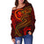 Chuuk Women's Off Shoulder Sweater - Red Shark Polynesian Tattoo - Polynesian Pride