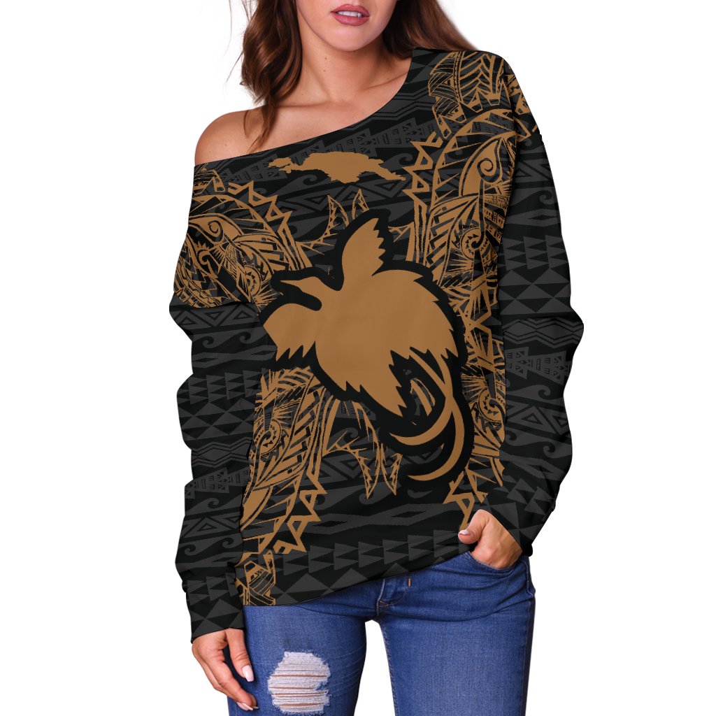 Papua New Guinea Polynesian Shoulder Sweater Map Gold - Polynesian Pride