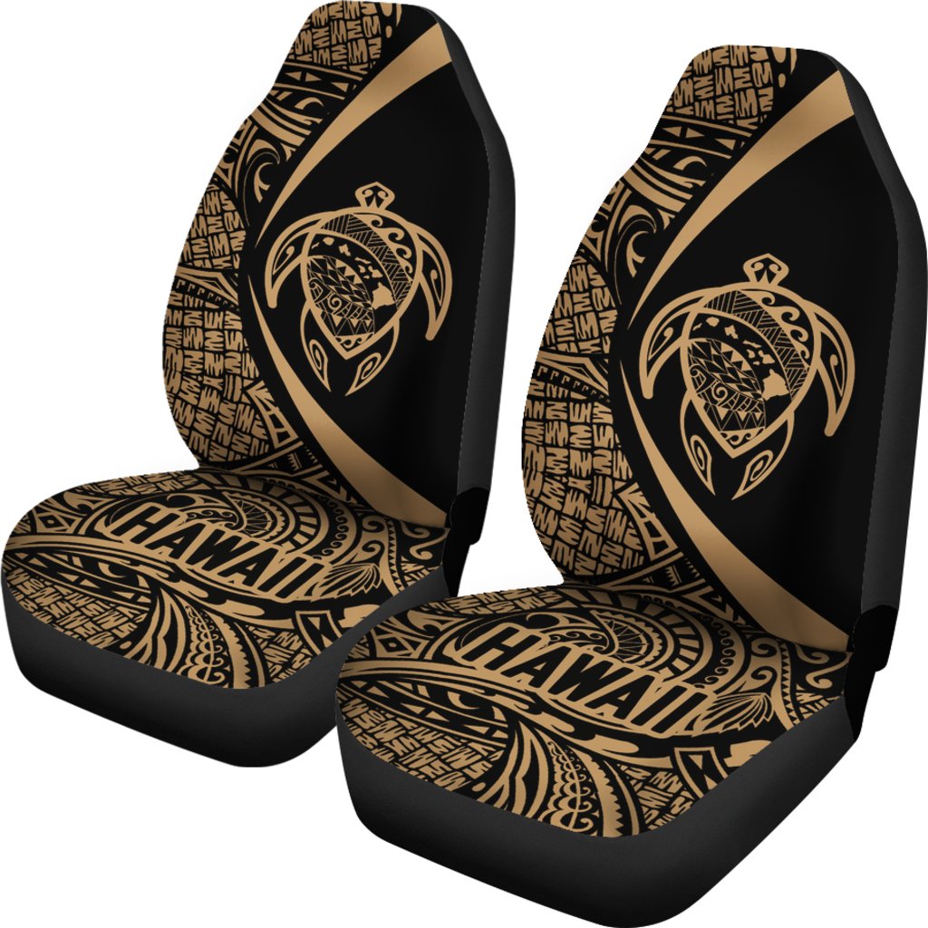 Hawaii Turtle Map Polynesian Car Seat Covers - Gold - Circle Style Universal Fit Gold - Polynesian Pride