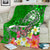 Guam Premium Blanket - Turtle Plumeria (Green) White - Polynesian Pride