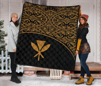 Hawaii Polynesian Premium Quilt - Yellow Kanaka Maoli Curve Version - Polynesian Pride
