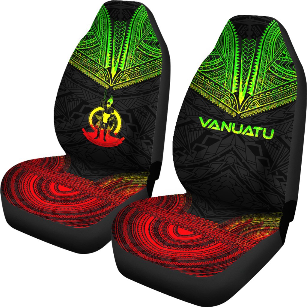 Vanuatu Car Seat Cover - Vanuatu Coat Of Arms Polynesian Chief Tattoo Reggae Version - Polynesian Pride