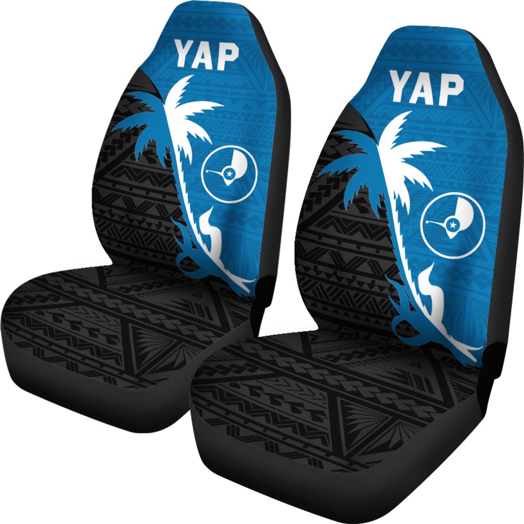 Yap Car Seat Covers - Yap Flag Coconut Tree - K4 Universal Fit Black - Polynesian Pride