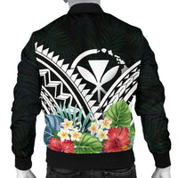 Hawaii Men's Bomber Jacket - Hawaii Coat of Arms & Polynesian Tropical Flowers White - Polynesian Pride