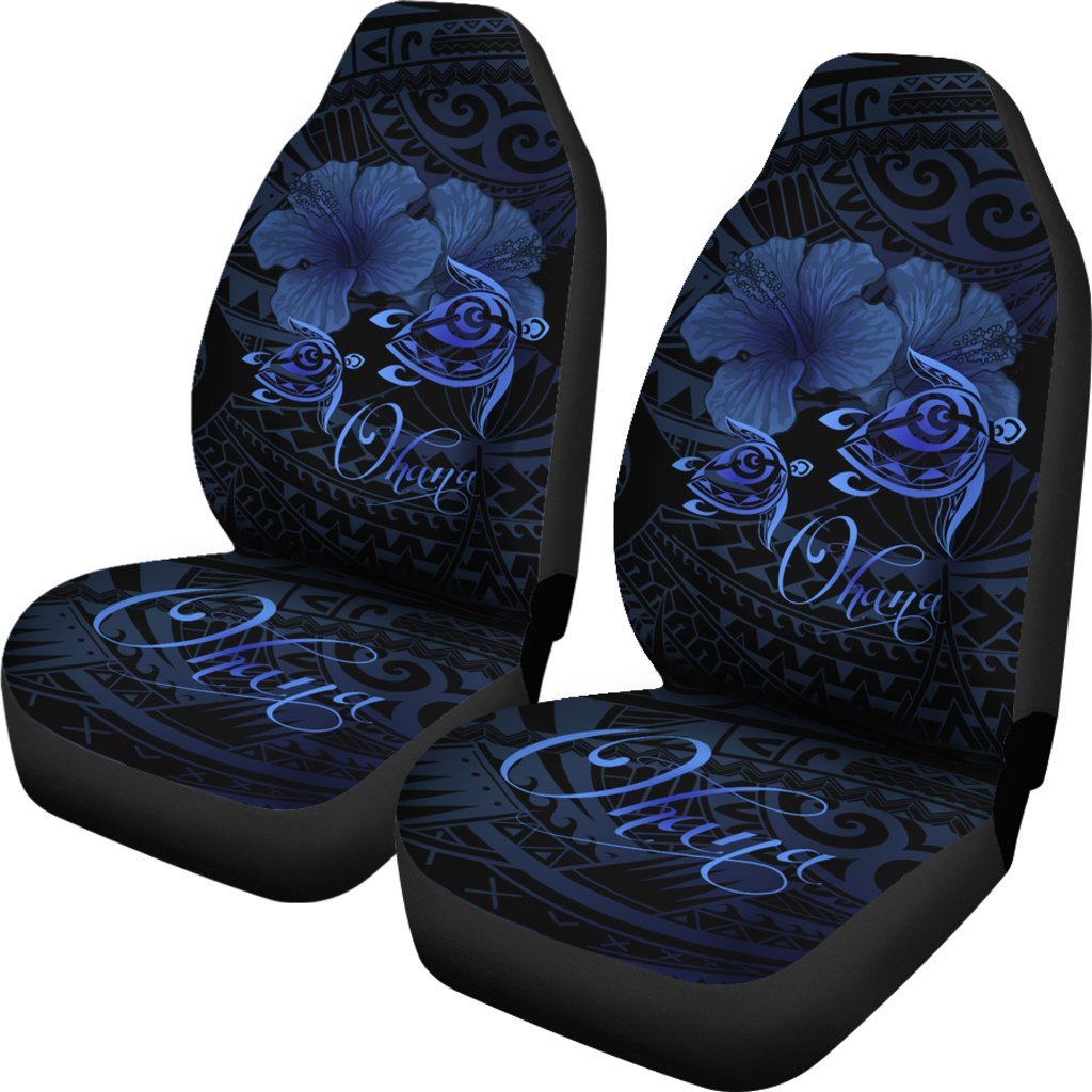 Hawaii Turtle Ohana Hibiscus Poly Car Seat Covers - Turquoise Universal Fit Turquoise - Polynesian Pride