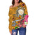 Hawaii Polynesian Women's Off Shoulder Sweater - Hawaii Seal With Turtle Plumeria (Gold) - Polynesian Pride